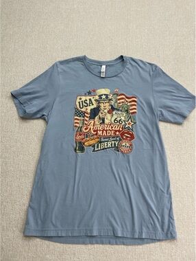 USA Strong American Made Liberty Route 66 Graphic T-Shirt XL Blue Cotton